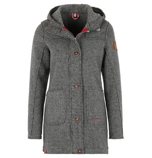 Wollmantel, Strickoptik, Filz-Innenseite, regulierbare Kapuze, für Damen, grau/rot, 42 bei Karstadt Sports Online
