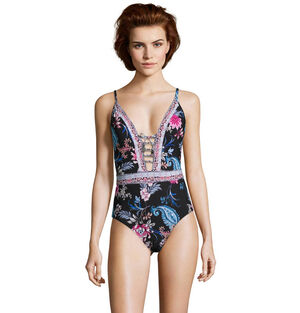 Badeanzug, vorgeformte Cups, Cut-Outs, Zierschleife, floral, für Damen, schwarz, 42 bei Karstadt Sports Online