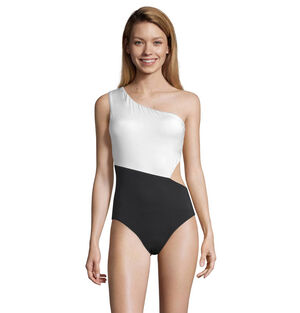 Badeanzug, Colour Blocking, Cut-out, One Shoulder, schwarz/weiß, 40 bei Karstadt Sports Online