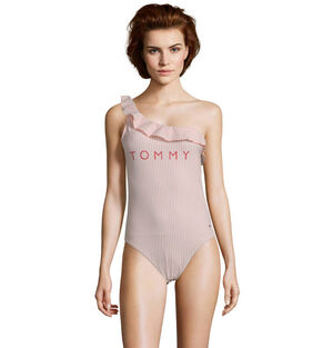 Badeanzug, Label-Print, gestreift, Volant, One-Shoulder-Design bei Karstadt Sports Online