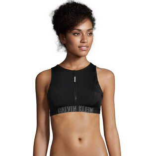 Bikini Oberteil, Label-Bund, Cut-Out, breite Träger, unifarben, schwarz, S bei Karstadt Sports Online